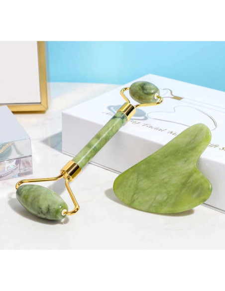 Rodillo de Jade Premium Sweet Peached con Gua Sha - Masaje Facial