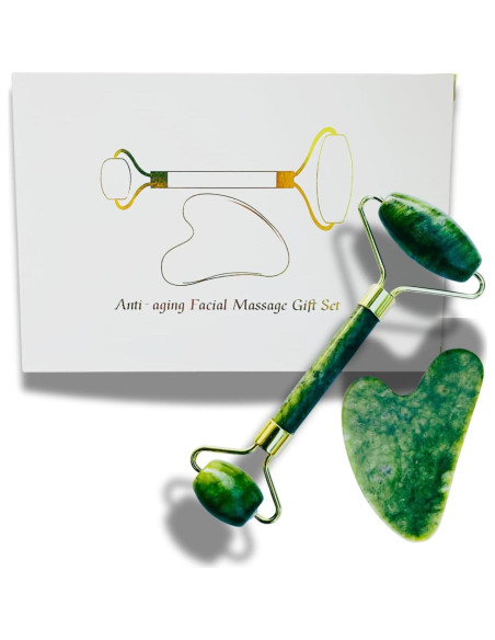 Rodillo de Jade Premium Sweet Peached con Gua Sha - Masaje Facial