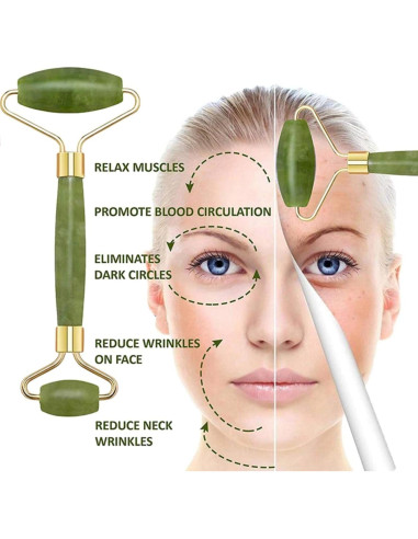 Rodillo de Jade Premium Sweet Peached con Gua Sha - Masaje Facial