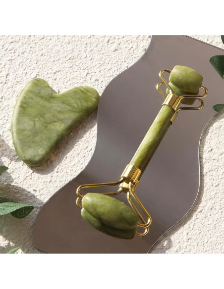 Rodillo de Jade Premium Sweet Peached con Gua Sha - Masaje Facial