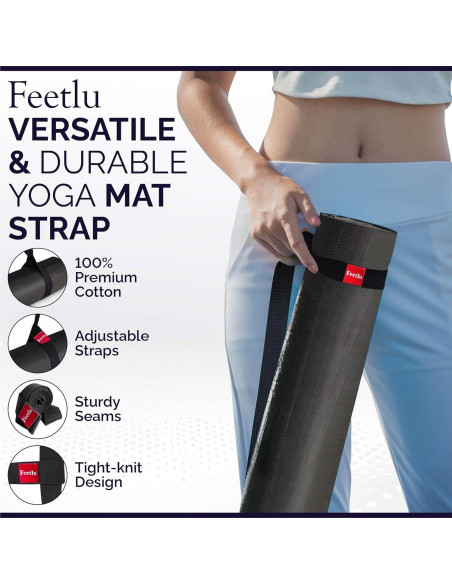 Correa de Yoga Feetlu 2 en 1 Ajustable Algodón Negro Correa de Yoga Feetlu 2 en 1 Ajustable Algodón Negro