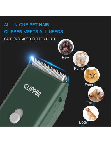 Cortadora de Pelo para Mascotas Founouly MAP005 Verde - Impermeable, Bajo Ruido, Recargable