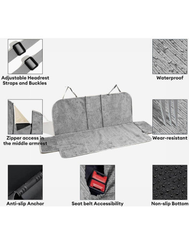 Funda de Asiento de Coche para Perros Funny Fuzzy Gris 135x45cm