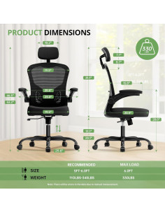 Silla de Oficina Ergonómica Synorla Negra, Soporta 150KG 2