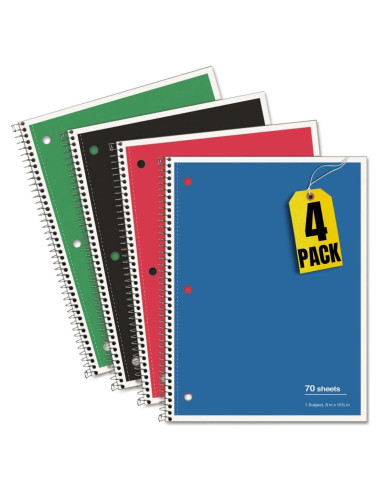 Cuadernos Espirales Always23, Paquete de 4, 70 Hojas, Papel Reciclado