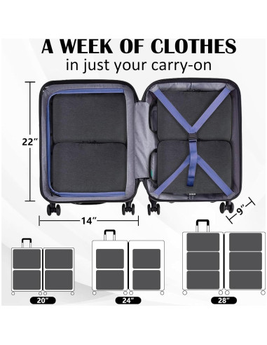 Cubos de Compresión CALACH para Viaje 4 Pcs Negro