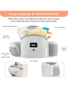 Portabebés de Cadera HKAI Ergonómico Gris Claro 0-20 kg 2