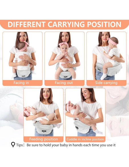 Portabebés de Cadera HKAI Ergonómico Gris Claro 0-20 kg