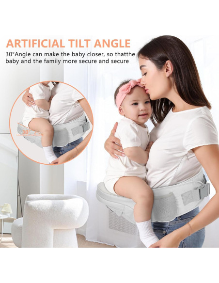 Portabebés de Cadera HKAI Ergonómico Gris Claro 0-20 kg