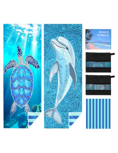 Toallas de Playa Microfibra DFFGGD 180x99cm 2 Paquete Tortuga Delfines