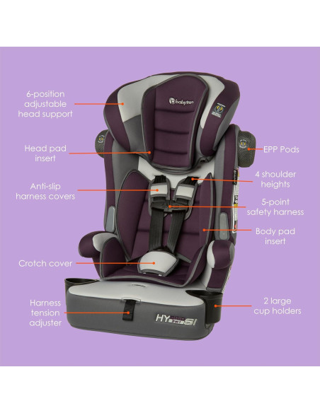 Asiento de Aumento 3 en 1 Baby Trend Hybrid SI Dash Ciruela