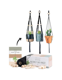 Kit de Macramé Aesthetic Creative - 3 Soportes de Plantas - 99m Cuerda Algodón 3mm