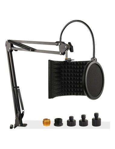 Escudo de Aislamiento de Micrófono Frgyee con Soporte y Filtro Antipop
