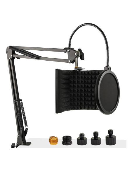 Escudo de Aislamiento de Micrófono Frgyee con Soporte y Filtro Antipop