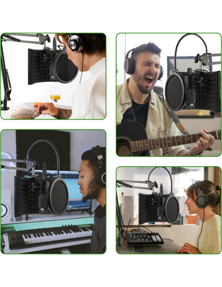 Escudo de Aislamiento de Micrófono Frgyee con Soporte y Filtro Antipop