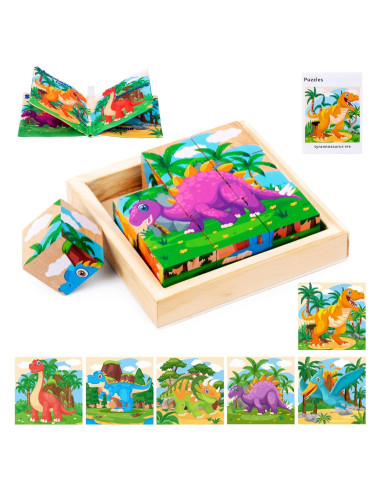 Rompecabezas de Bloques de Madera Dinosaurios PLUSYARD 6 en 1