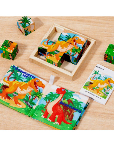 Rompecabezas de Bloques de Madera Dinosaurios PLUSYARD 6 en 1