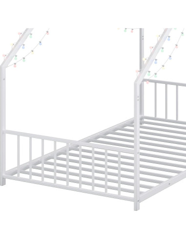 Cama de Piso Twin Zyerch con Luz LED y Techo para Niños