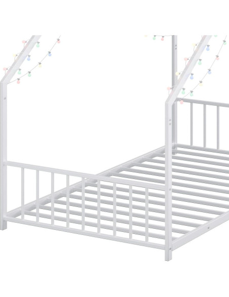 Cama de Piso Twin Zyerch con Luz LED y Techo para Niños