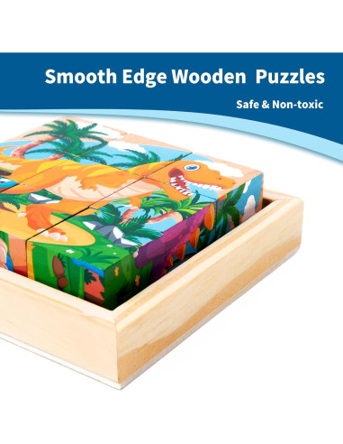 Rompecabezas de Bloques de Madera Dinosaurios PLUSYARD 6 en 1