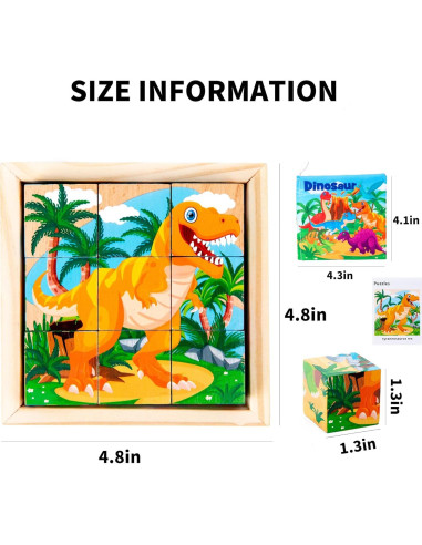 Rompecabezas de Bloques de Madera Dinosaurios PLUSYARD 6 en 1