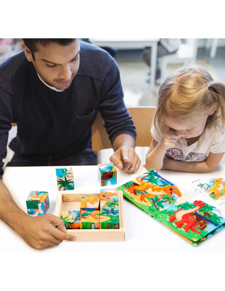 Rompecabezas de Bloques de Madera Dinosaurios PLUSYARD 6 en 1