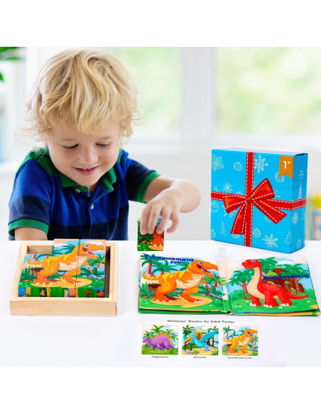 Rompecabezas de Bloques de Madera Dinosaurios PLUSYARD 6 en 1