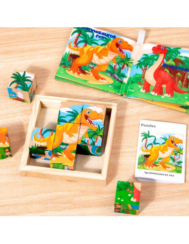 Rompecabezas de Bloques de Madera Dinosaurios PLUSYARD 6 en 1