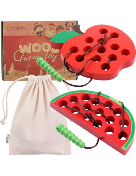 Juguete de Enhebrado KLT de Madera para Niños - Manzana y Sandía