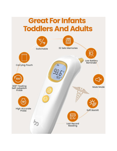 Termómetro de oído Femometer ET107, rápido y preciso, 32 memorias