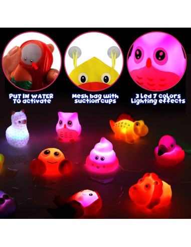 Conjunto de 12 Juguetes de Baño Iluminados LED Liberty Imports