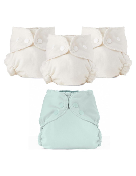 Conjunto de Pañales de Tela Esembly - 3 Inners Algodón Orgánico y 1 Cubierta Impermeable - Tamaño 1 (3.2-7.7 kg)