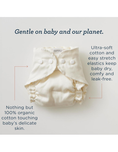 Conjunto de Pañales de Tela Esembly - 3 Inners Algodón Orgánico y 1 Cubierta Impermeable - Tamaño 1 (3.2-7.7 kg)