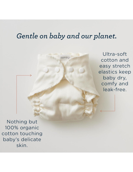 Conjunto de Pañales de Tela Esembly - 3 Inners Algodón Orgánico y 1 Cubierta Impermeable - Tamaño 1 (3.2-7.7 kg)