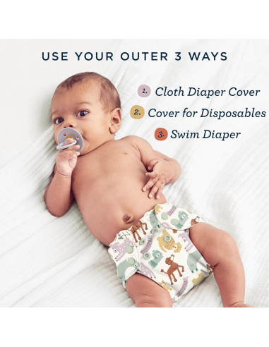 Conjunto de Pañales de Tela Esembly - 3 Inners Algodón Orgánico y 1 Cubierta Impermeable - Tamaño 1 (3.2-7.7 kg)