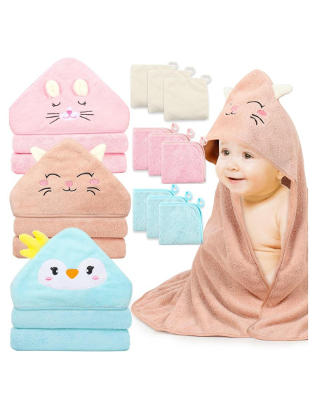 Juego de 12 Toallas con Capucha Sublaga para Bebés 80x80 cm
