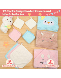 Juego de 12 Toallas con Capucha Sublaga para Bebés 80x80 cm 2