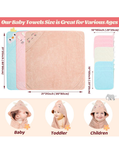 Juego de 12 Toallas con Capucha Sublaga para Bebés 80x80 cm