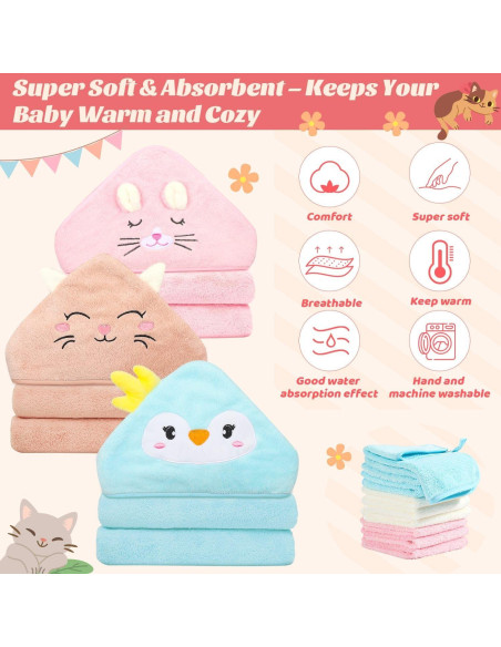Juego de 12 Toallas con Capucha Sublaga para Bebés 80x80 cm