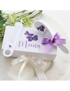 Set de Cepillo y Peine Personalizado Mariposa Morada Bebé 2