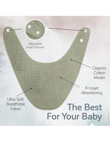 Baberos de Muselina Orgánicos KiddyCare para Bebés 0-6 Meses