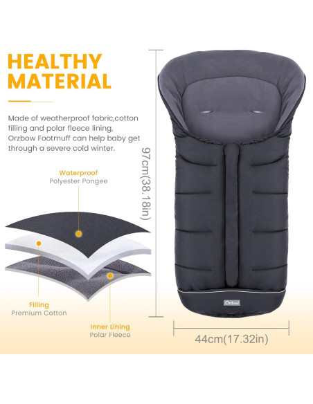 Saco Universal para Cochecito Orzbow - Invierno, Negro, 97x44cm Saco Universal para Cochecito Orzbow - Invierno, Negro, 97x44cm