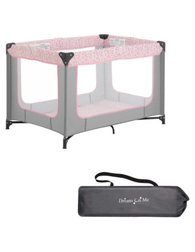 Cuna Portátil Dream On Me Zodiak Gris y Rosa, Ligera y Plegable