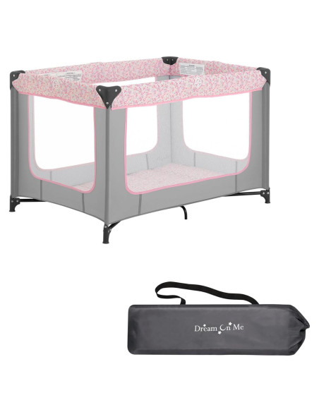 Cuna Portátil Dream On Me Zodiak Gris y Rosa, Ligera y Plegable