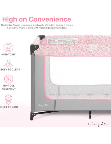 Cuna Portátil Dream On Me Zodiak Gris y Rosa, Ligera y Plegable