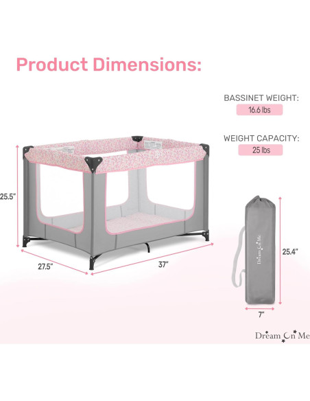 Cuna Portátil Dream On Me Zodiak Gris y Rosa, Ligera y Plegable
