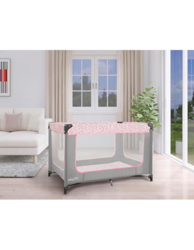 Cuna Portátil Dream On Me Zodiak Gris y Rosa, Ligera y Plegable