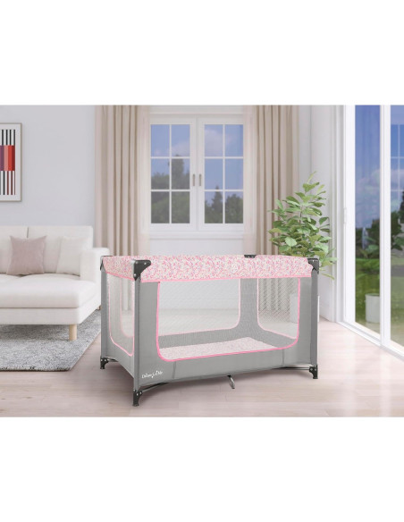 Cuna Portátil Dream On Me Zodiak Gris y Rosa, Ligera y Plegable