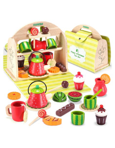 Juego de Té de Madera GNAYUIJ con Maletín y 19 Piezas