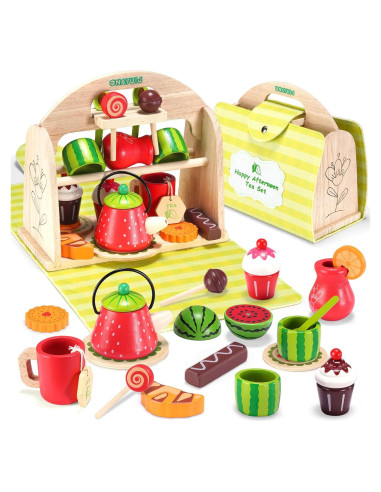 Juego de Té de Madera GNAYUIJ con Maletín y 19 Piezas